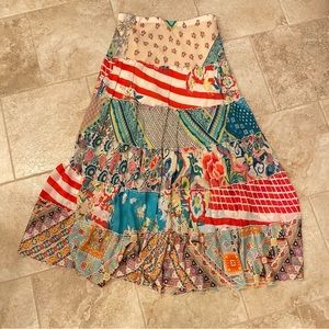 Johnny Was Tiered Patch Boho Maxi Skirt